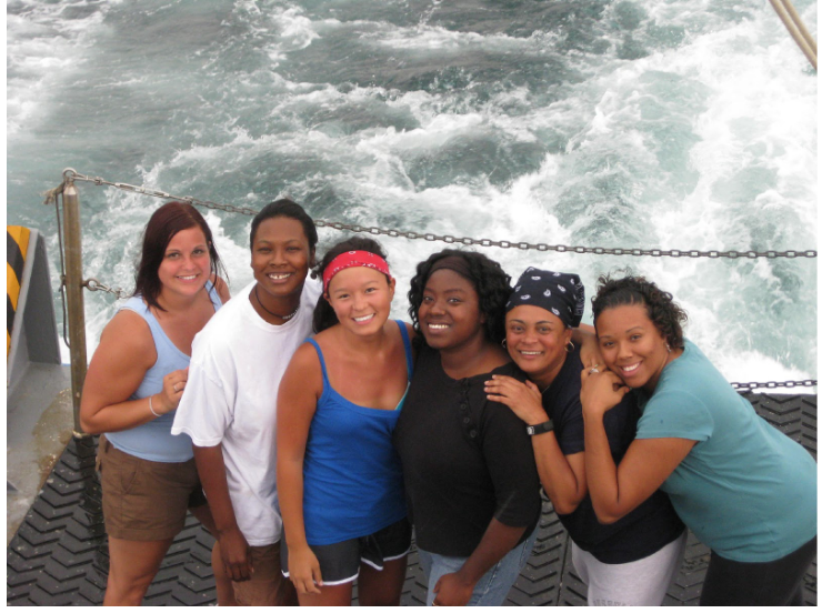 Science Crew left to right: Christy Pavel, Tina Walters (Co-chief Scientist), Stephanie Chiang, LaGina Frazier, Dr. Deidre Gibson (Chief Scientist), Maryse Leandre